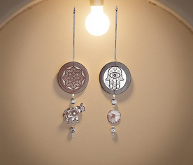 Colgantes móviles pequeños con decoración, Mandala con Elefante y Mano de Fátima