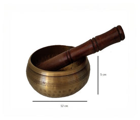 Imagen con medidas del cuenco tibetano: 12 cm de diámetro x 5 cm de alto