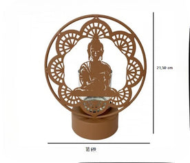 Imagen con medidas del portavelas Buda: 18 cm de ancho x 21,5 cm de alto