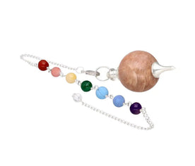 Péndulo Mermet de Adularia con cuentas de chakras y cadena en baño de plata para radiestesia y terapias energéticas 2
