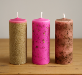 Tres velones herbóreos artesanales de Las Velas de Mariano para autoestima, superación personal y paz interior