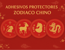 Adhesivo del zodiaco chino con el animal en color rojo y dorado