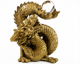 Figura de Dragón Chino dorado con bola de cristal para Feng Shui, prosperidad y buena fortuna zfs