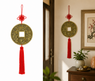 Gran moneda I Ching Feng Shui con nudo y borla roja, símbolo de prosperidad y buena fortuna