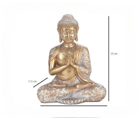 Imagen con medidas del Buda en posición de meditación: 11,5 cm de ancho x 25 cm de alto