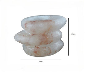Imagen con medidas del portavelas de sal espiral: 8 cm de ancho x 10 cm de alto